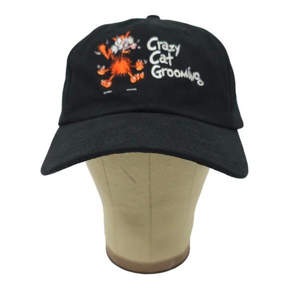 Crazy Cat Grooming Embroidered Logo Tuck Strap Cap Trucker Baseball Black Hat - Picture 9 of 13